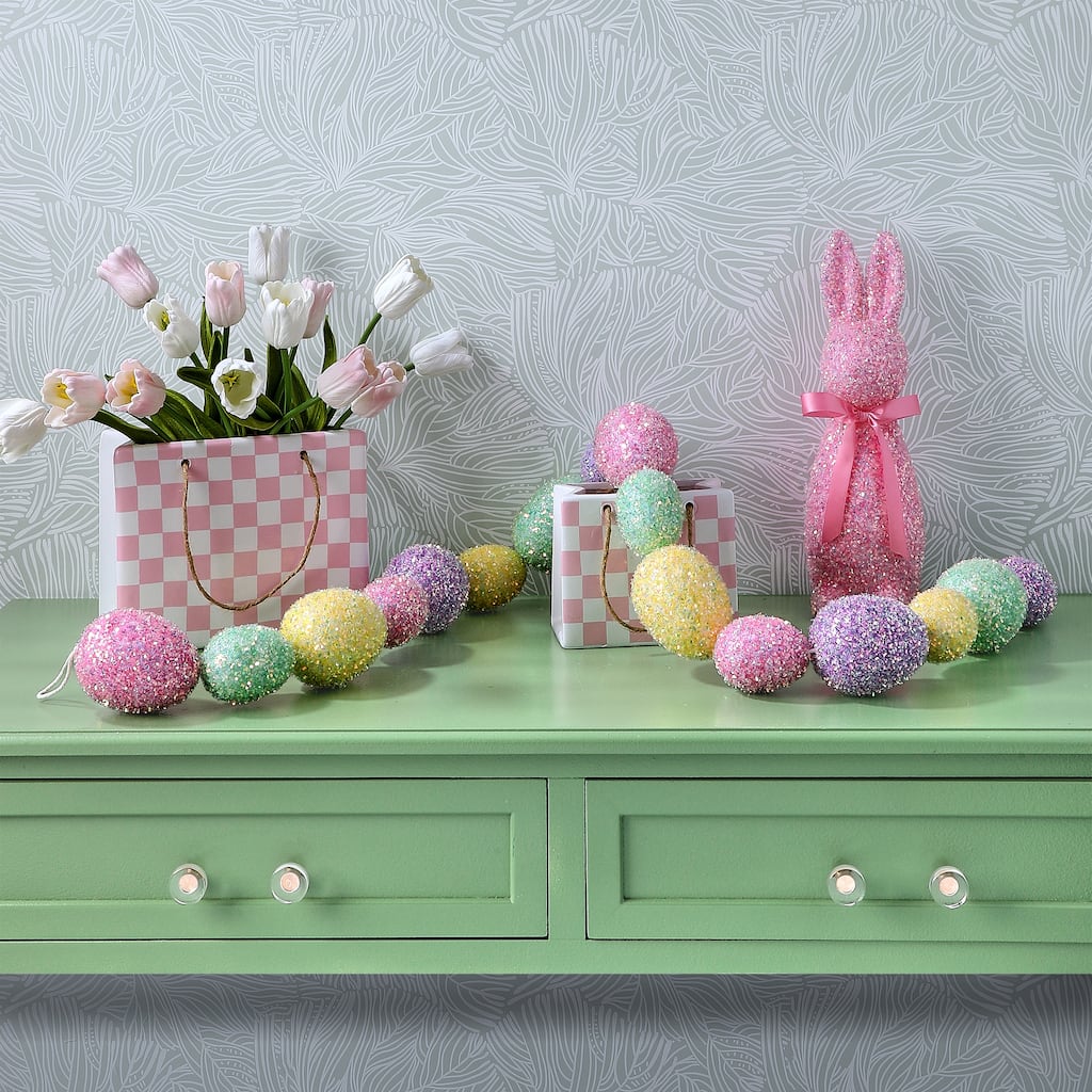 48" Iridescent Glitter Egg Garland