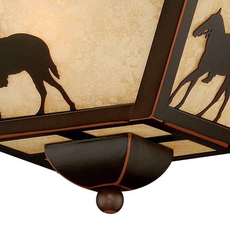 Trail Bronze Rustic Horse Cowboy Square Outdoor Flush Mount Ceiling Light - 14-in W x 7-in H x 14-in D