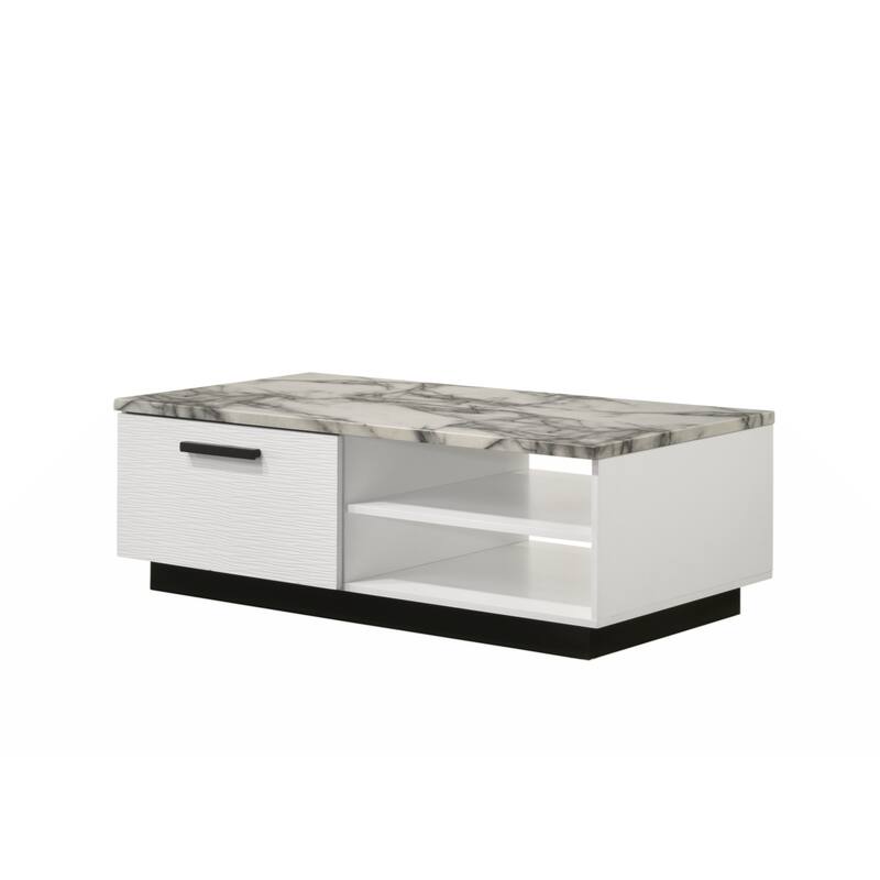 Matilda 47" White Coffee Table with White Faux Marble Top - White