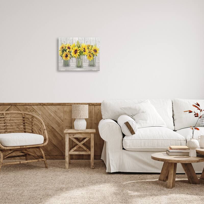Stupell Three Sunflower Bouquets Country Planks Still Life Canvas Wall Art, Design by Ziwei Li