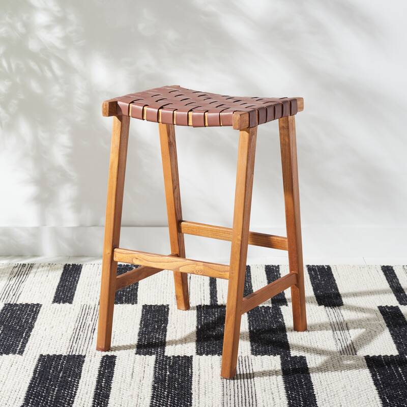 SAFAVIEH Remzija 30-inch Woven Leather Rectangle Bar Stool - 20" W x 19" D x 30" H