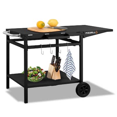 43.5" W x 26" D Portable Outdoor Grill Table, Pizza Oven Table with Foldable Side Panel, Movable Prep Cart