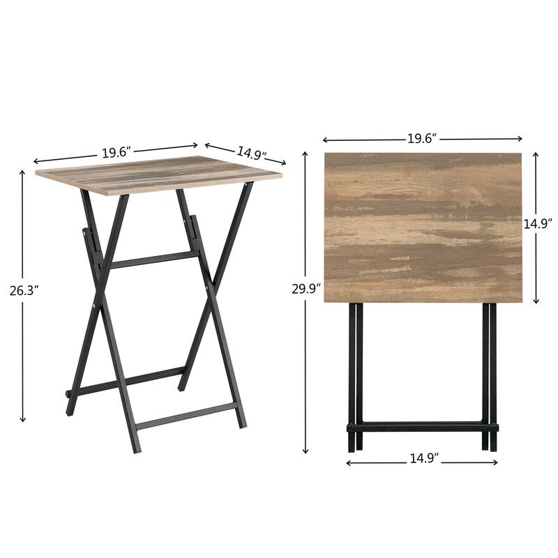 2-Piece Folding TV Tray Table Noassembly Required Portable Sofa Side Table, Industrial Snack Table, Easy to Fold Wood Rustic