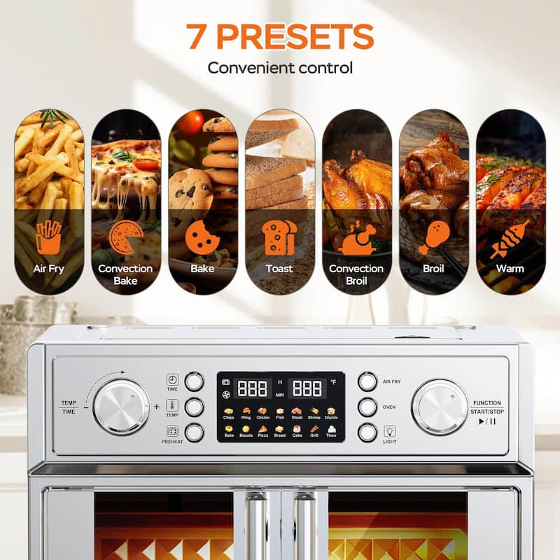 PlumChef 26QT Large Capacity French Double-Door Air Fryer Convection Toaster Oven, 1700W