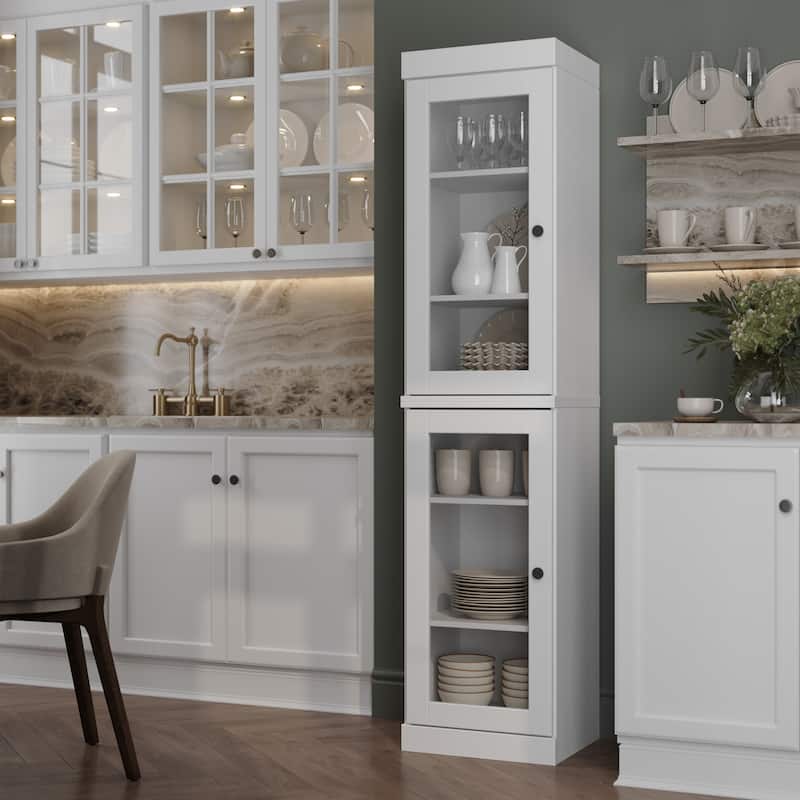 100% Solid Wood 16.5" Kitchen Pantry Cabinet with Doors by Palace Imports - White - Clear Glass