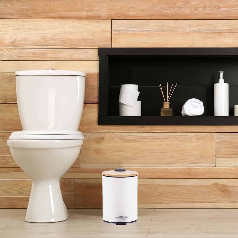 Stylish Trash Can with Bamboo Lid and Pedal, 2.5L Capacity - 9.2" H x 8" L x 8" W