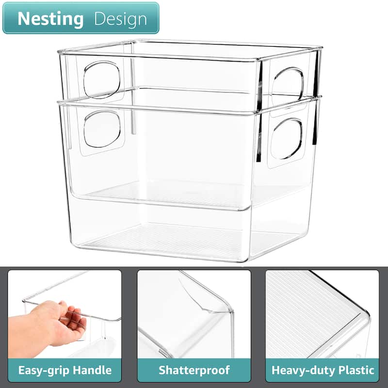 Sorbus Clear Storage Bins Plastic Organizer with Handles for Home (Medium, 4-Pack) - 8.5" L x 7.5" W x 6" H