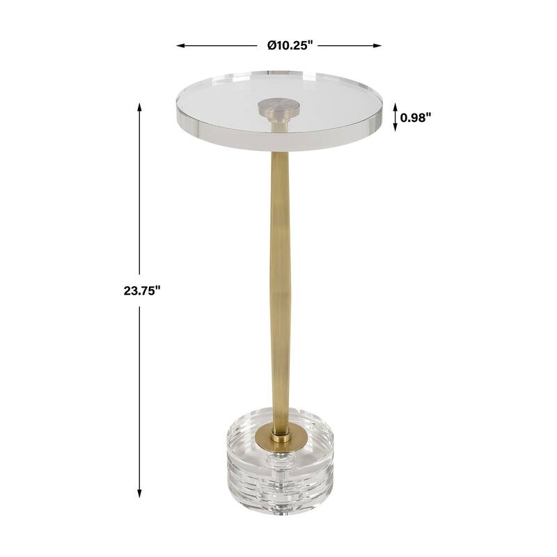 Crystal Top Drink Table with Ribbed Base - 23.75" - Clear and Gold