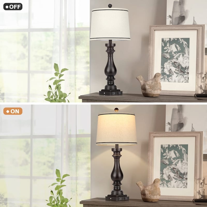 27.5'' Traditional USB Table Lamps with Type-C Port Bedside Lamps with 3-Way Dimmable Touch Control (Set of 2)