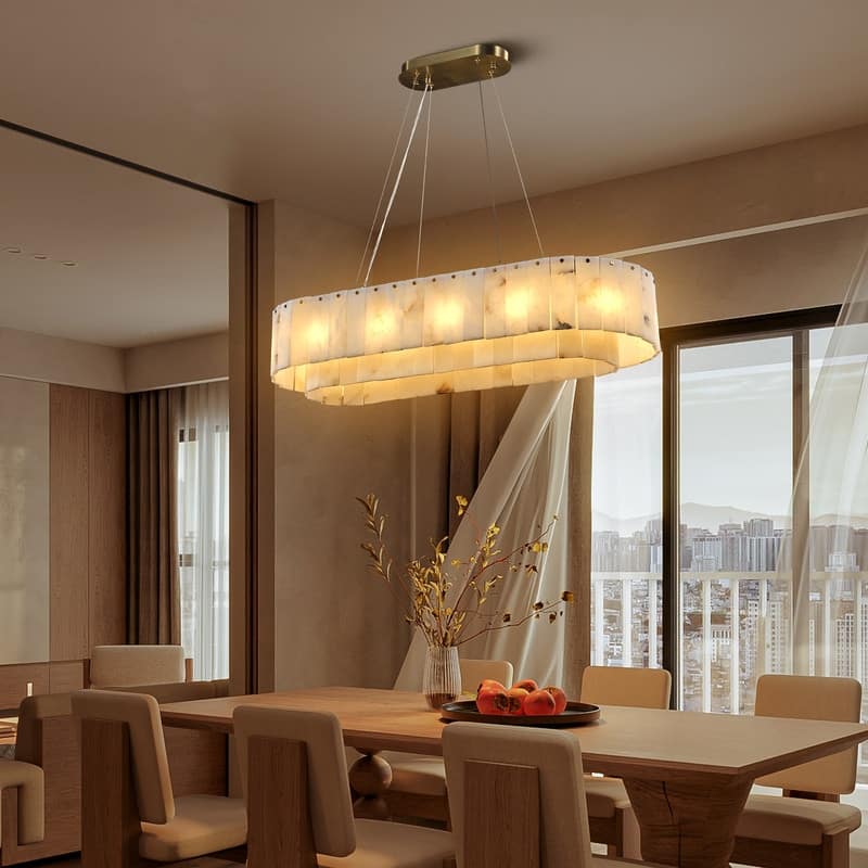KAYLA 54in 14-Light White Alabaster Adjustable Chandelier - Gold - 39.34in