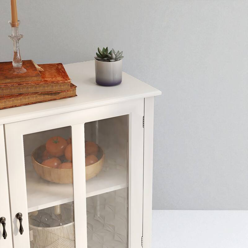 Modern Buffet Storage Cabinet with Double Glass Doors and Bell Handles, Adjustable Shelf and Drawer Organizer