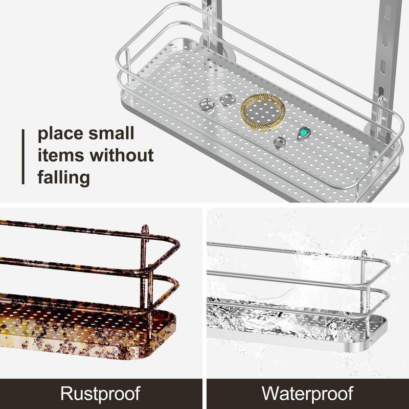 Adjustable Hanging Over the Shower Door Caddy,Bathroom Organizer Shelf Storage with 4 Hooks for Razor - Silver-4 Pack