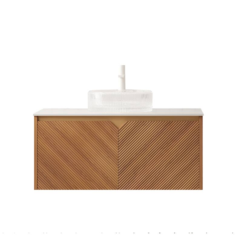 36" Bathroom Vanity with Vessel Sink, Wall-Mounted Floating Storage Cabinet with Double Doors