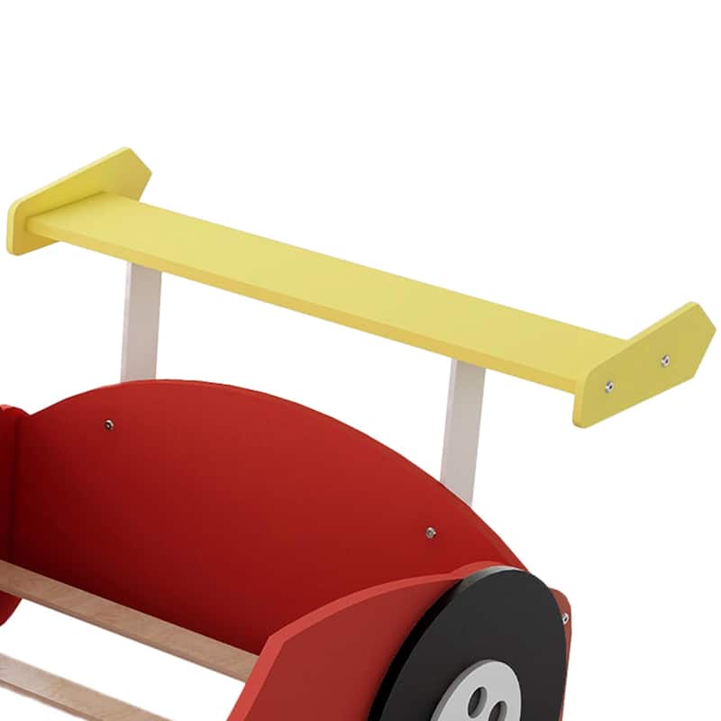 Twin Size Race Car-Shaped Platform Bed with Wheels, Red
