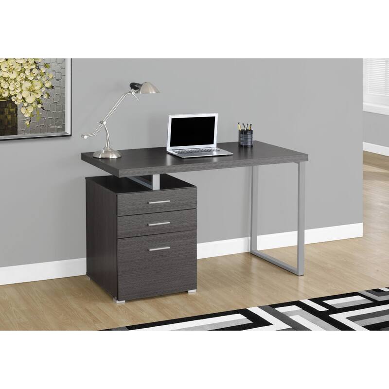 Wood Computer Desk with Drawers and Metal Pedestal Base