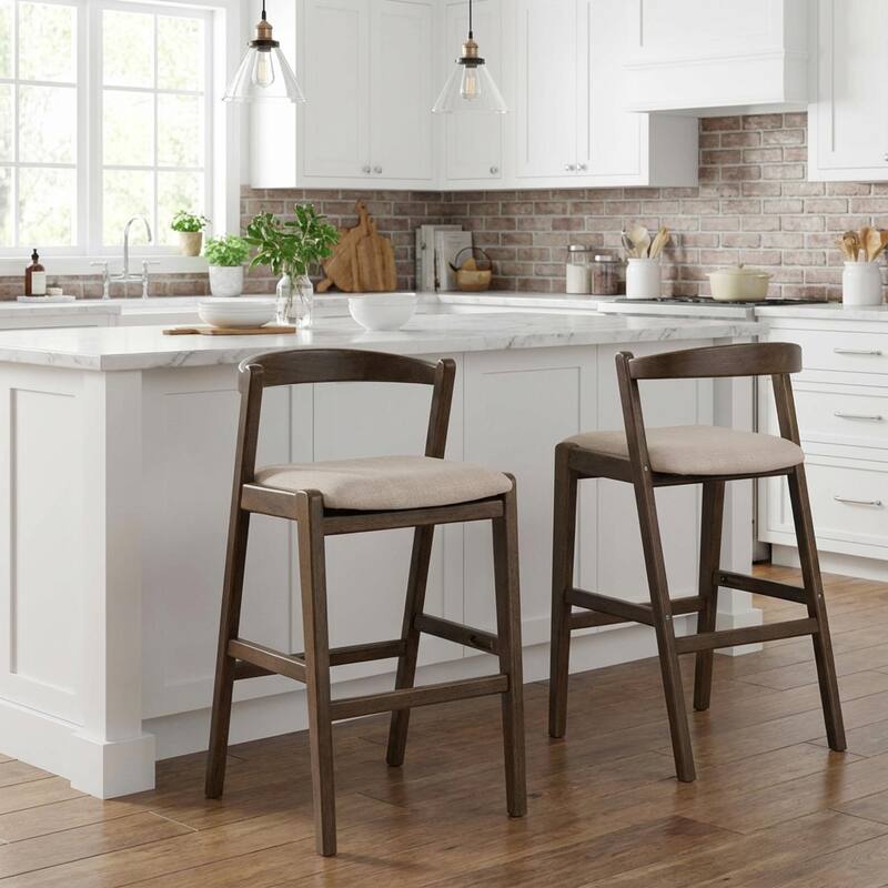 Roomfitters Balmain Indoor Rubberwood Barstools with Cushioned Seat, Set of 2 - Set of 2