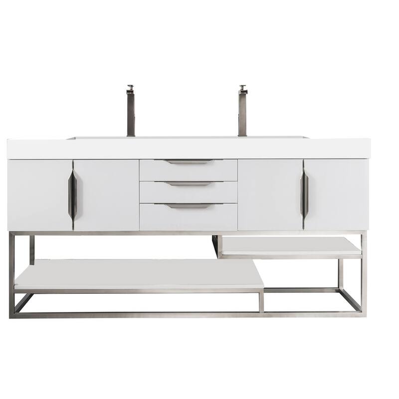 James Martin Vanities Columbia 72" Double Vanity, Glossy White with Brushed Nickel Hardware
