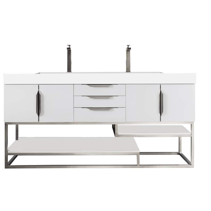 James Martin Vanities Columbia 72" Double Vanity, Glossy White with Brushed Nickel Hardware