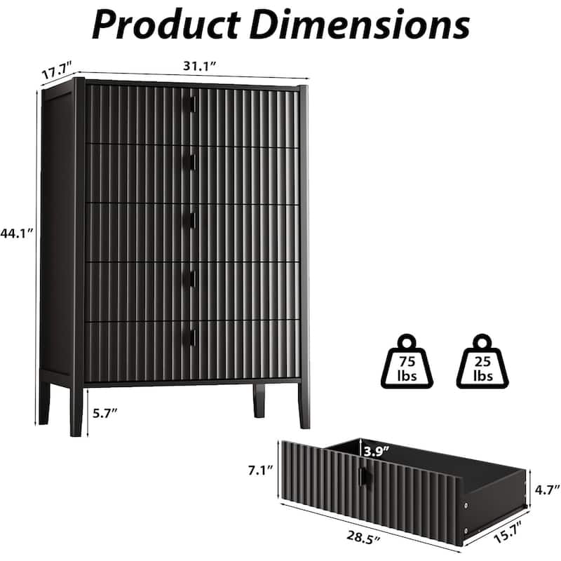 Modern Dresser, Fluted Wood Chest with Deep Drawers for Bedroom, Living Room