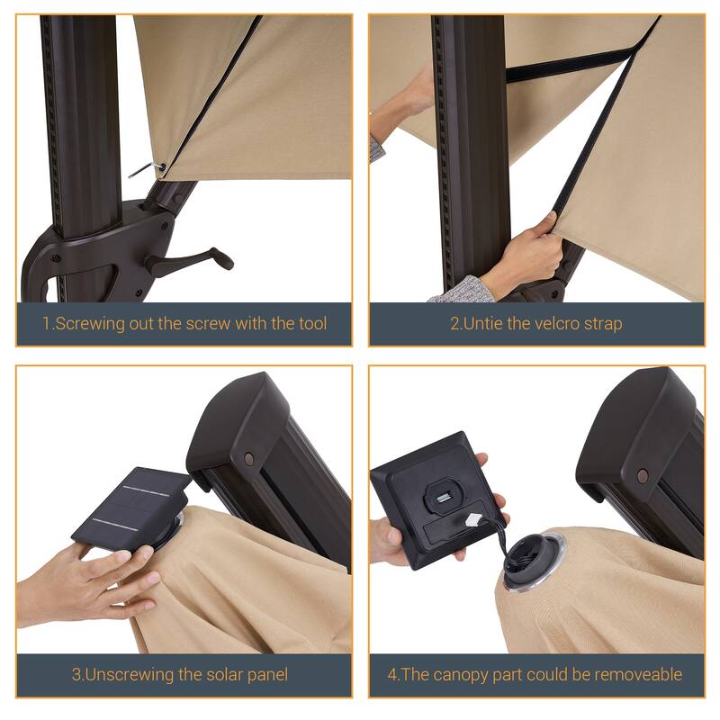 LIVOOSUN 11Ft LED Patio Hanging Octagon Cantilever Umbrella with 360-degree Rotating Canopy