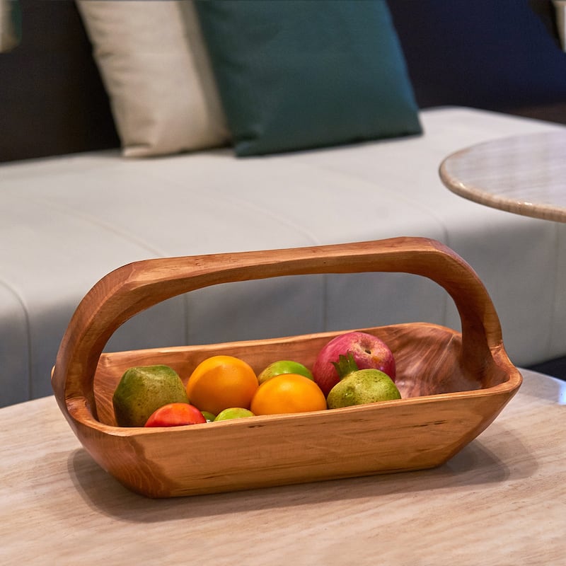 Rectangle Cedar Basket Handle for Fruit Vegetable Food Display - 16.8"x8.2"x7.8"