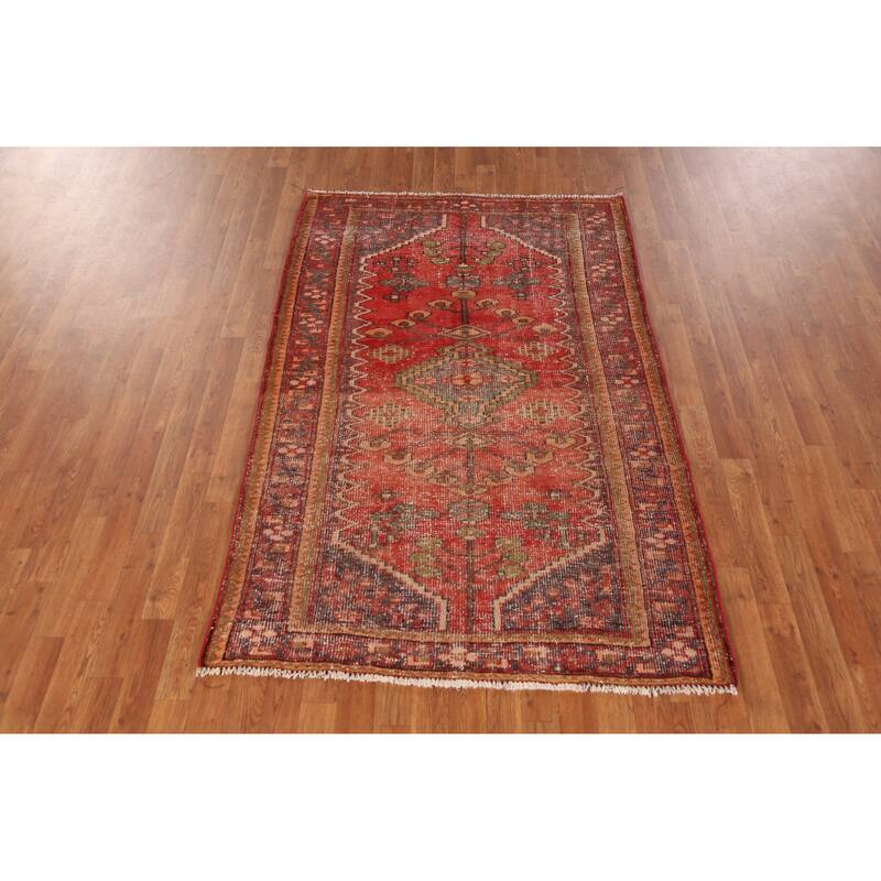 Hand Knotted Oriental 100% Wool Carpet Traditional Geometric Red Hamedan Area Rug - 6' 4'' X 4' 0''