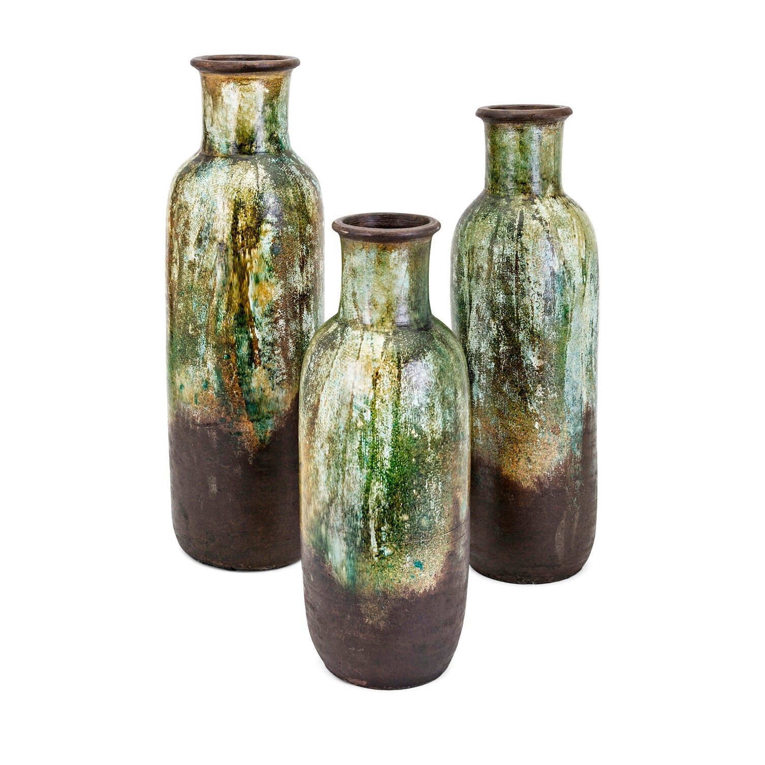 Shop Set Of 3 Mottled Green And Ivory Bottle Shaped Decorative
