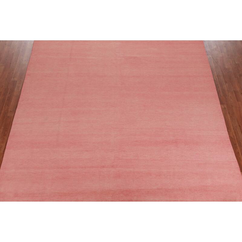 Hand Knotted Oriental 100% Wool Carpet Modern Solid Coral Gabbeh Area Rug - 12' 2'' X 9' 0''