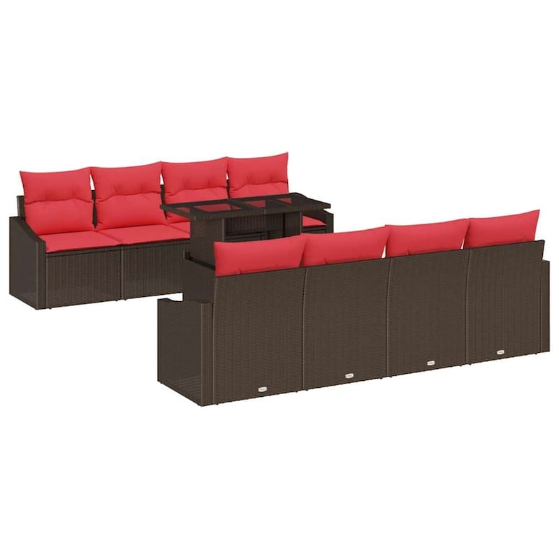 vidaXL 9 Piece Garden Sofa Set with Cushions - 91.7×24.4×27.2