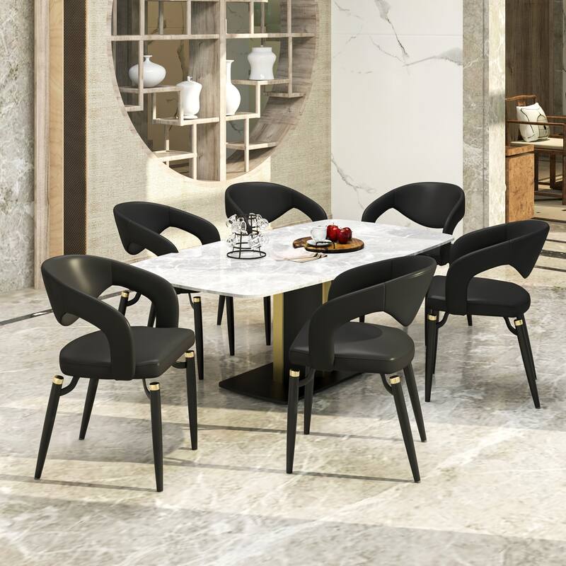 Entice Dining Chairs Upholstered Leather with Iron Legs Modern Accent Arm Chairs