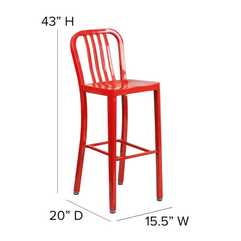 30'' High Metal Indoor-Outdoor Barstool with Vertical Slat Back