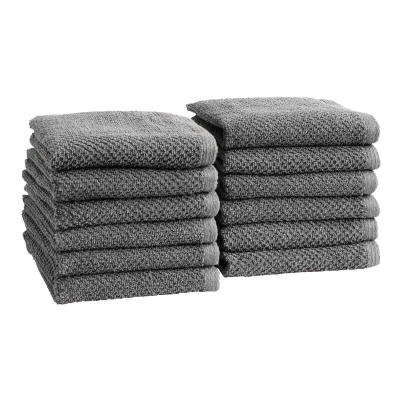 Linery & Co. Luxury Cotton Textured Bath Towel - Washcloth (Pack of 12) - Dark Grey