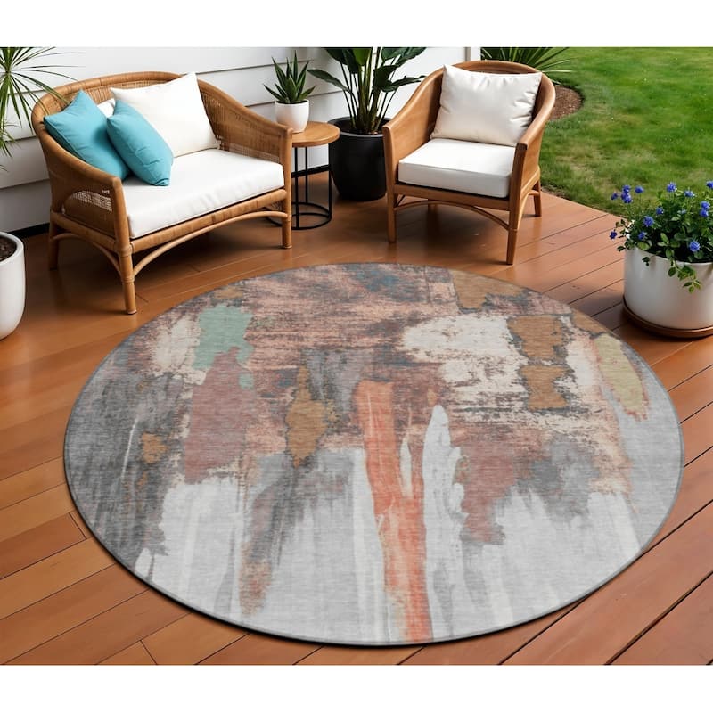 HomeRoots Abstract Transitional Rectangle Outdoor Rug - 8' Round
