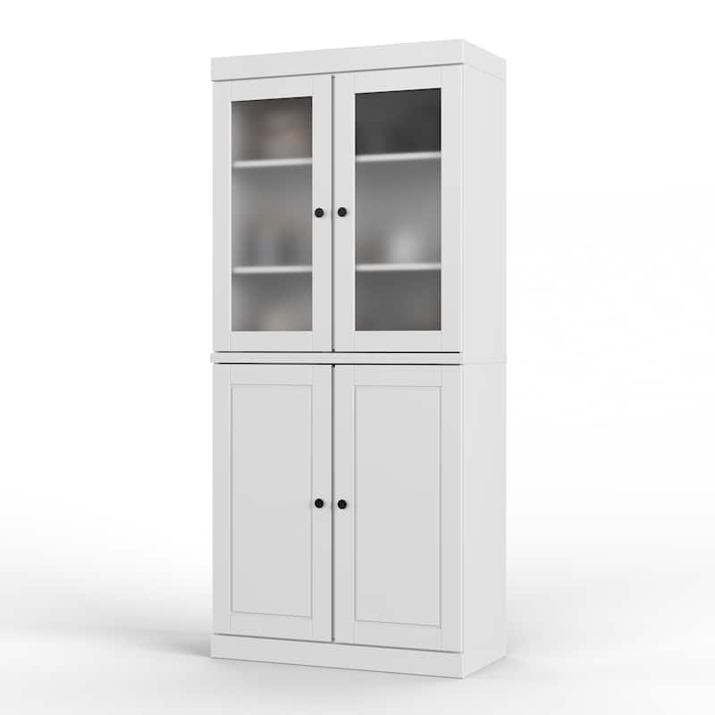 Palace Imports 100% Solid Wood Pantry Cabinet with Frosted, Clear Glass or Solid Doors and Adjustable Shelves