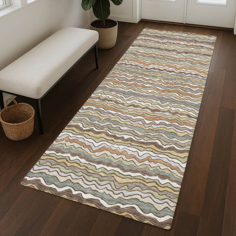 Machine Washable Indoor/ Outdoor Ziggy Stripe Chantille Rug