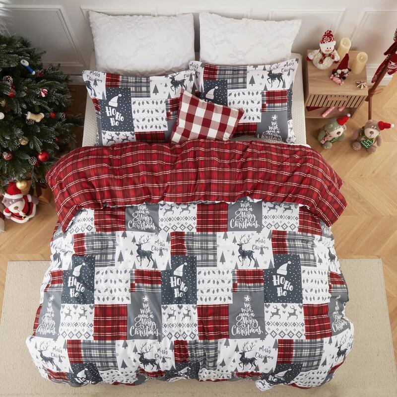Reversible Christmas Comforter Bedding Set with Comforter and Pillow Shams