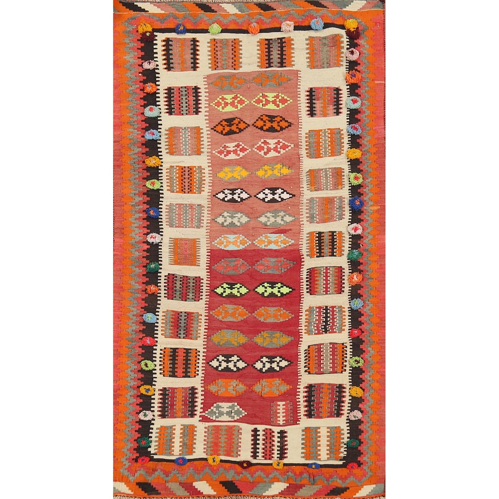 Vegetable Dye Kilim Qashqai Persian Antique Rug Tribal Wool Carpet - 3'10"x 7'3"