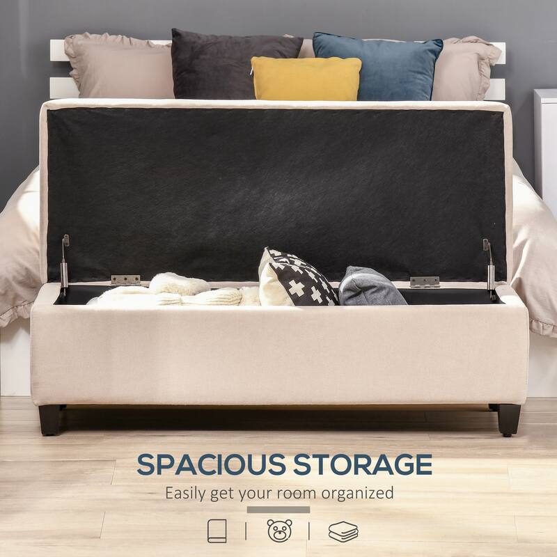 Storage Bench,End of Bed Bench, Linen Fabric Storage Chest with Lift Top, Tufted Ottoman with Storage for Living Room