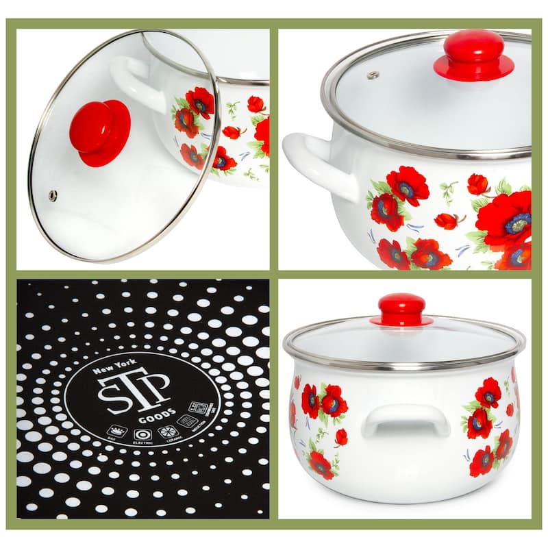 STP Goods Poppies Enameled Deep Casserole Set of 3