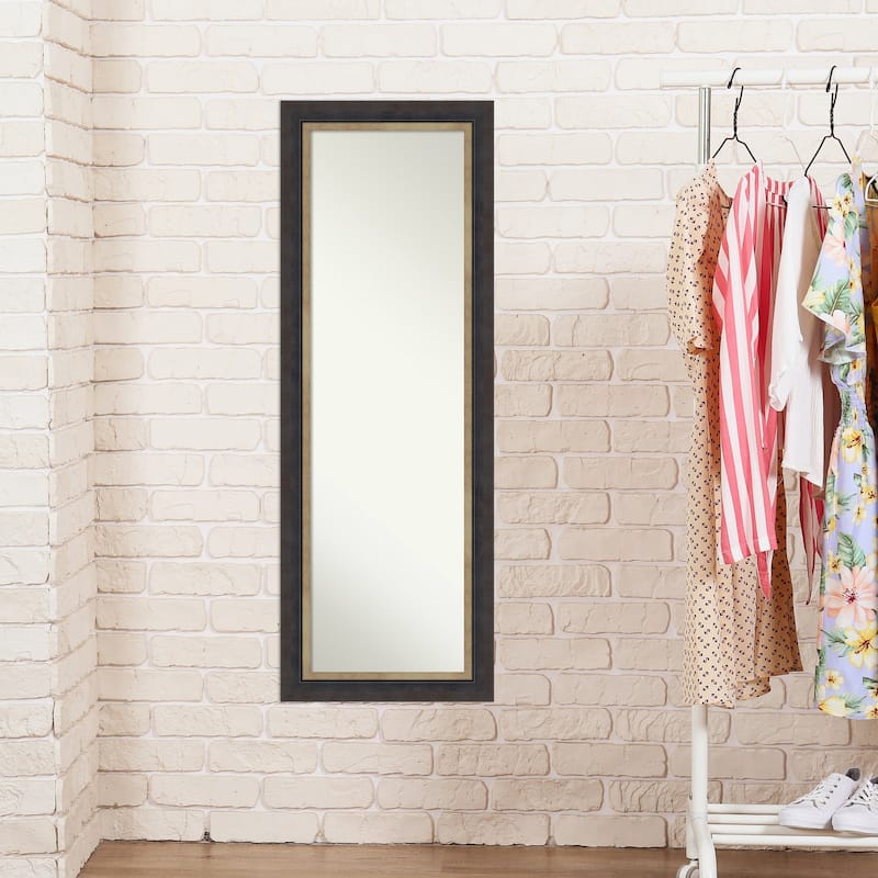 Hammered Charcoal Tan Non-Beveled Wood Framed Full-Length On the Door Mirror - Hammered Charcoal Tan - Glass Size 14x48