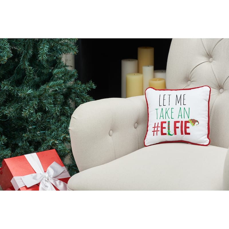 10" x 10" let's Take an Elfie Embroidered Christmas Throw Pillow