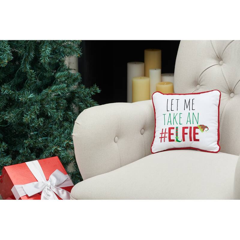 Christmas Elfie Embroidered Decororative Accent Throw Pillow