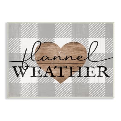 Stupell Flannel Weather Phrase Grain Pattern Heart Checkered Plaid Wood Wall Art - Grey