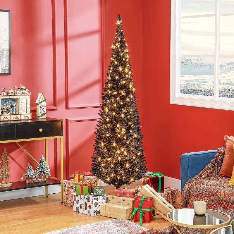 5FT Tall Pre-Lit Slim Artificial Christmas Tree with 160 Warm White LED Lights & 294 Tips