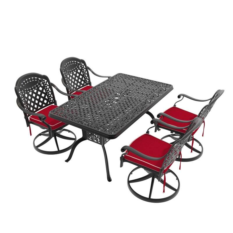 5-Piece Aluminum Rectangular Outdoor Patio Dining Set, 4 Cushioned Swivel Chairs, Table, All-Weather Frames