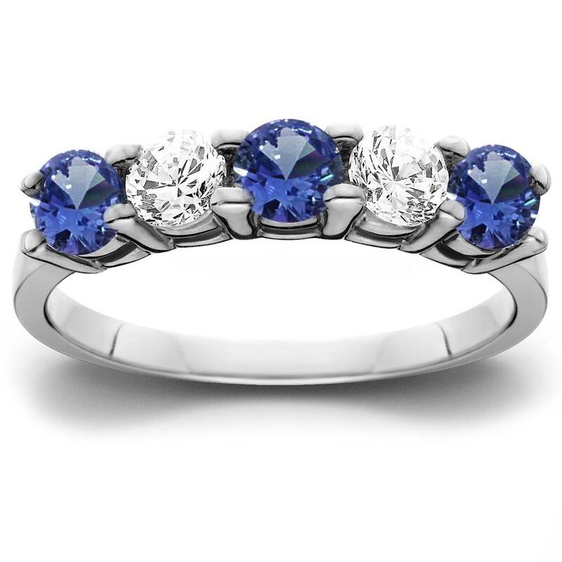 Bliss Diamond 1 cttw Blue Sapphire & Diamond 5-Stone Wedding Anniversary Ring White Gold - 7