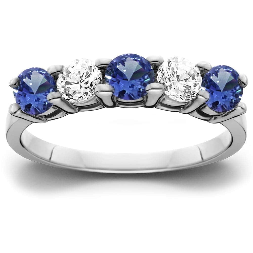 Bliss Diamond 1 cttw Blue Sapphire & Diamond 5-Stone Wedding Anniversary Ring White Gold