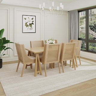 Sorenza 7pc Dining Set with Cane Rattan Dining Chairs and Rubberwood Table by Christopher Knight Home