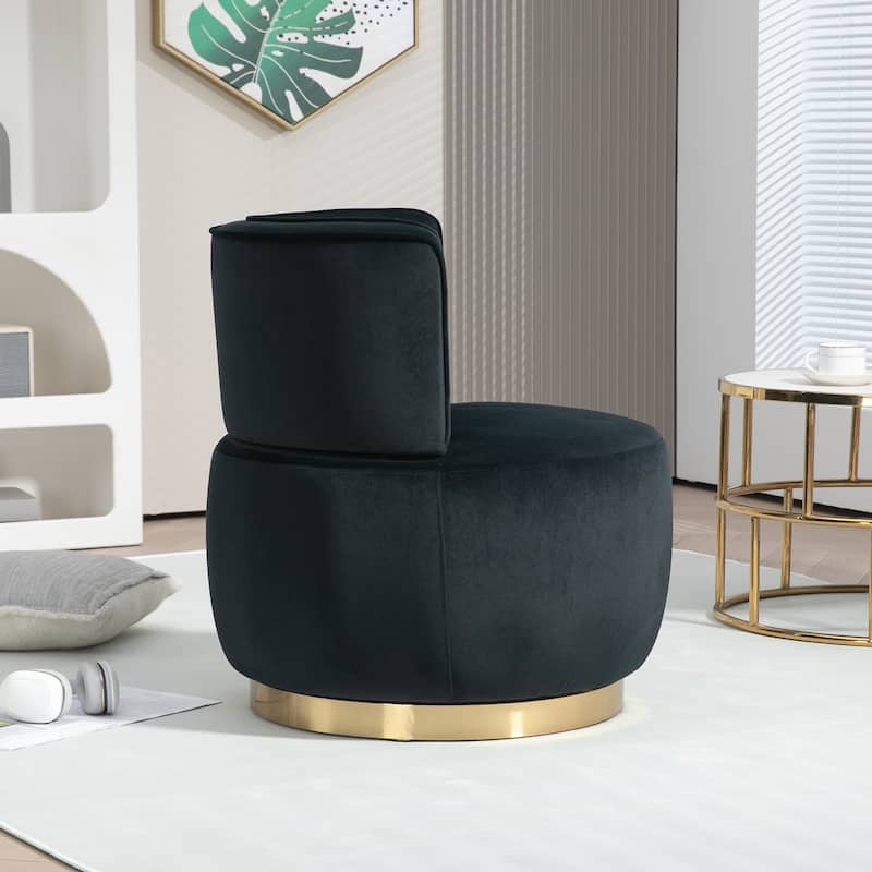 Black Modern 25.2" Upholstered 360° Swivel Barrel Chair with Wide Upholstered and Sturdy Hardwood Frame