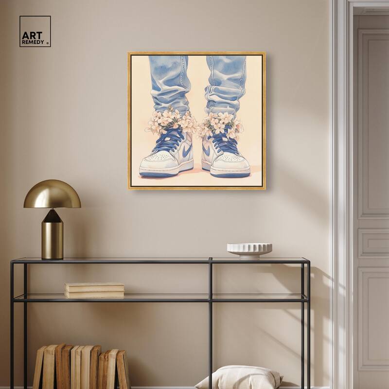 Gentle Blue Sneakers and Flowers Canvas by Art Remedy